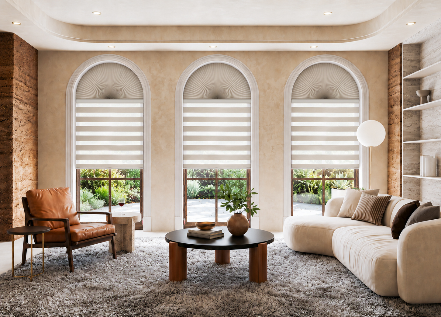 Arched window with rainbow blind combination